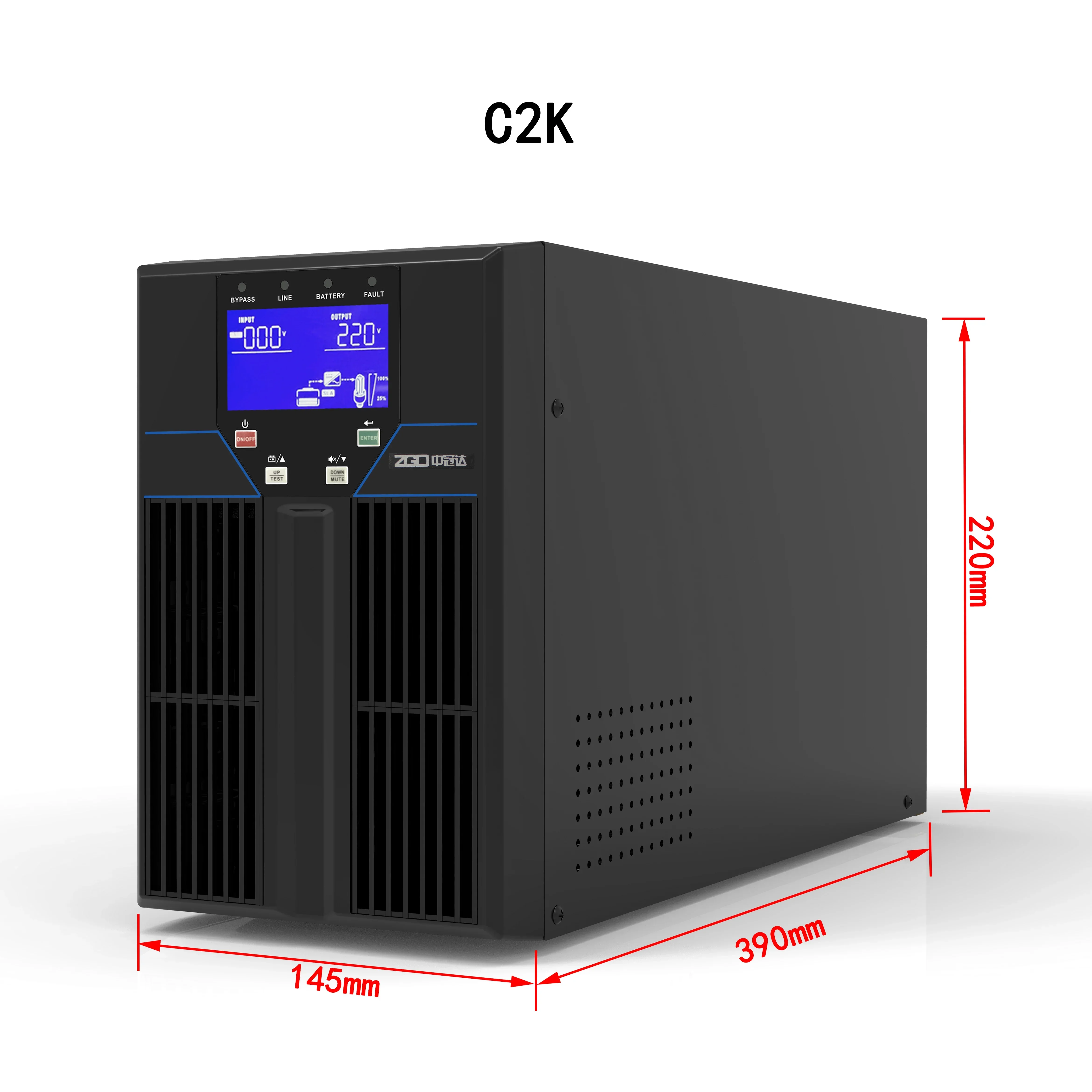 เครื่องสำรองไฟแบบออนไลน์ความถี่สูง 2KVA 1.8KW เฟสเดียว 220V แบบทาวเวอร์ พร้อมแบตเตอรี่ในตัวสำหรับสำรองไฟอย่างต่อเนื่อง