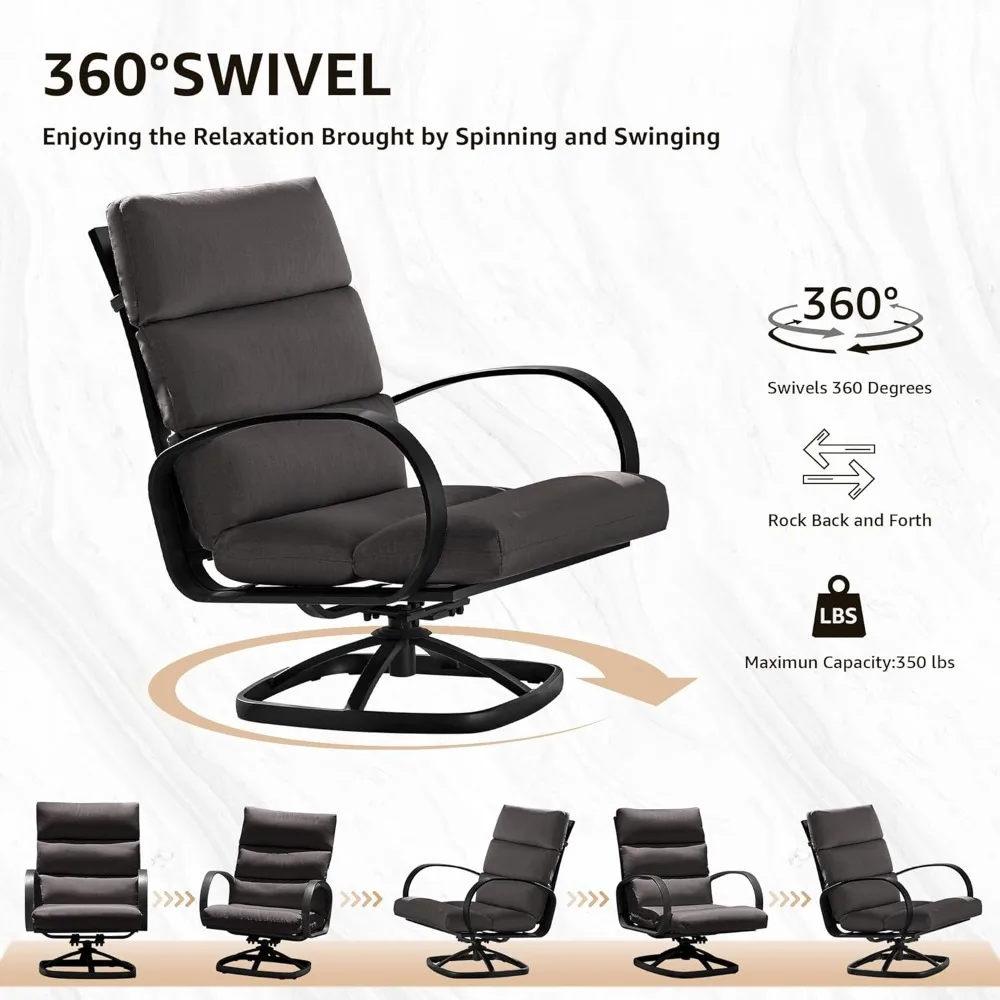 Patio Bistro Set, 3-delige draaibare zweefvliegtuig schommelstoelen voor buiten, conversatiemeubilair met 2 rockers met hoge rugleuning, 1 metalen tafel