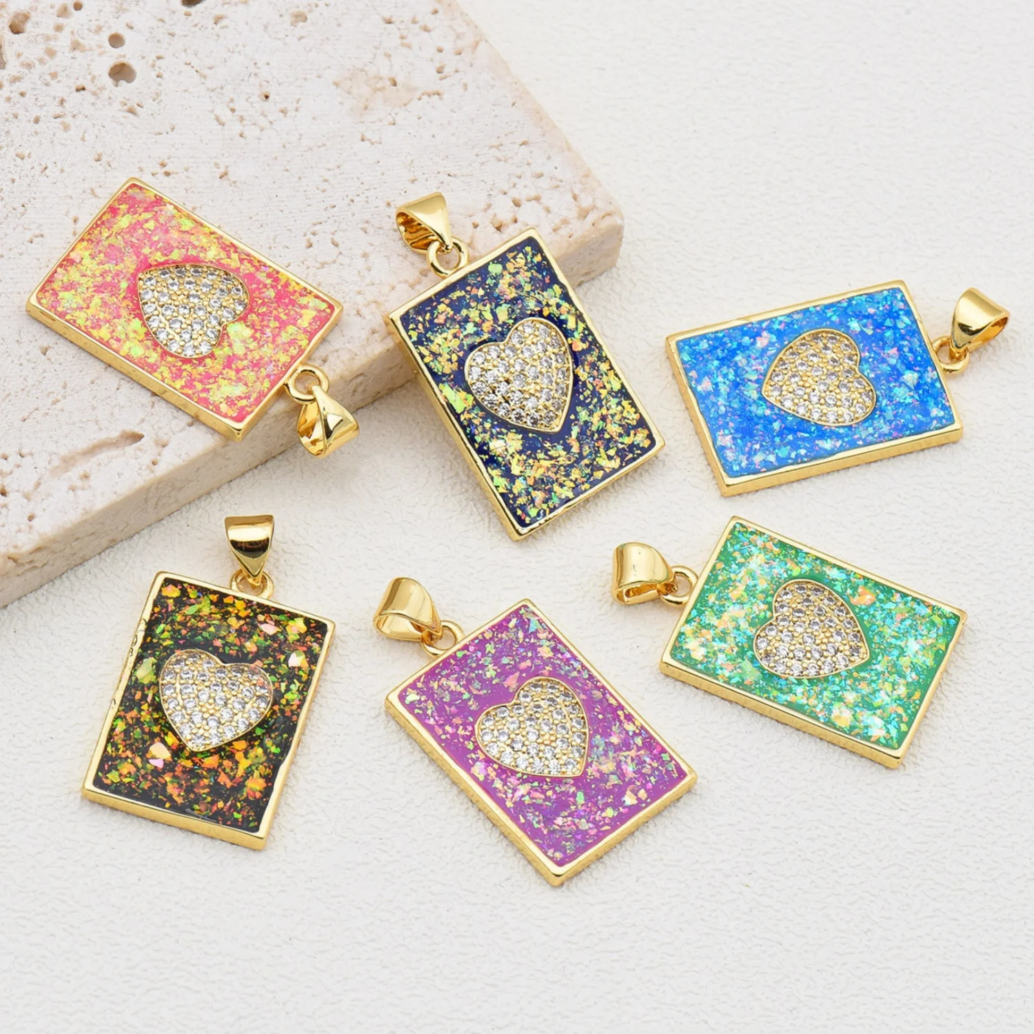 5 Pieces Copper Gold Plated Micro-Inlaid Zircon Heart Pendant Accessories DIY Pearl Necklace Jewelry Making Materials Wholesale