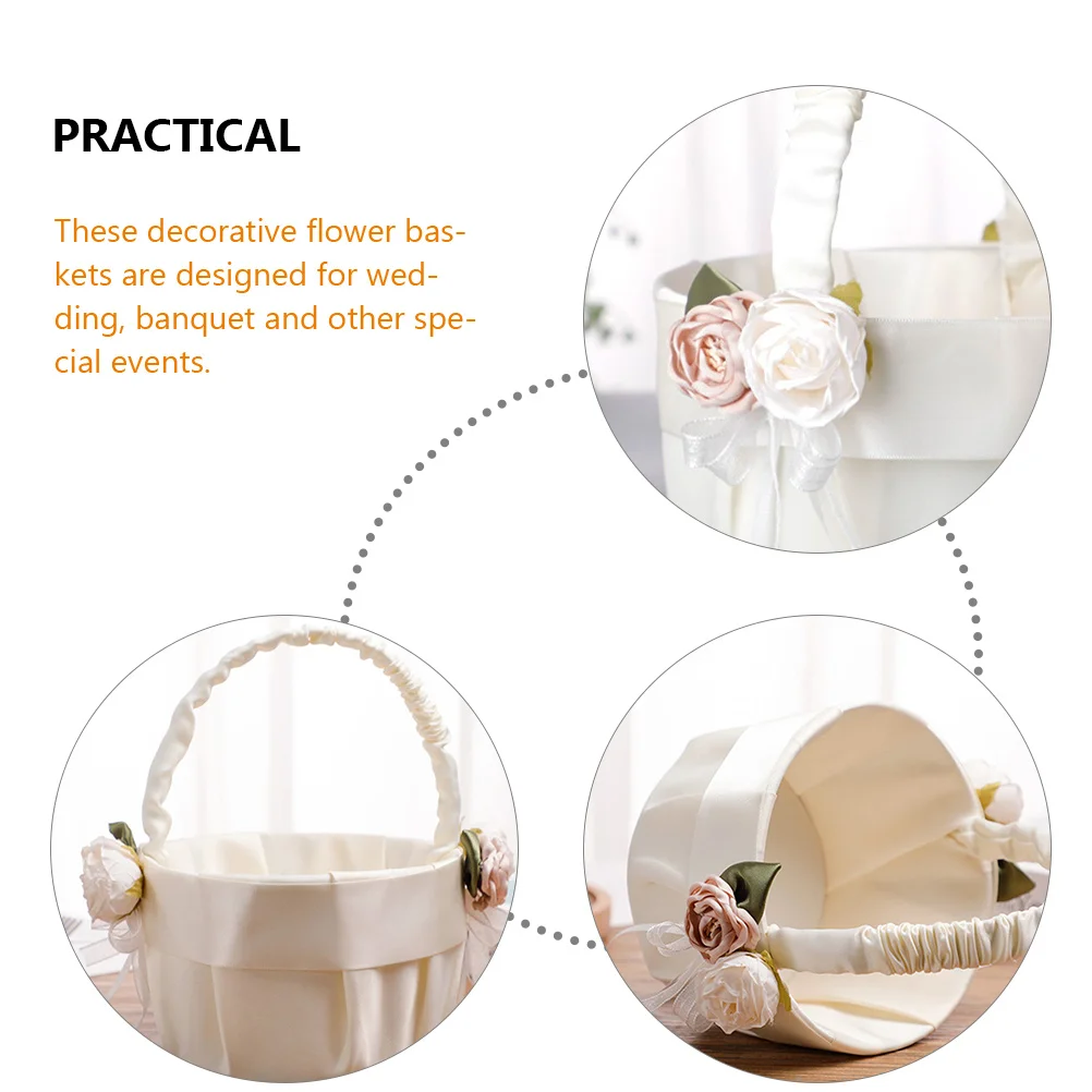 

Satin Flower Girl Basket for Weddings Elegant Rustic Wedding Party Accessory Ivory Color Storage Ring Pillow Set Wedding Gift