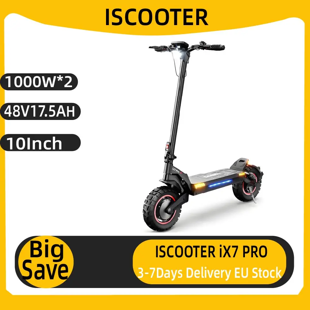 Trottinette électrique iScooter iX7Pro 10 pouces, 2000W, double moteur, tout-terrain, 17.5Ah, avec application