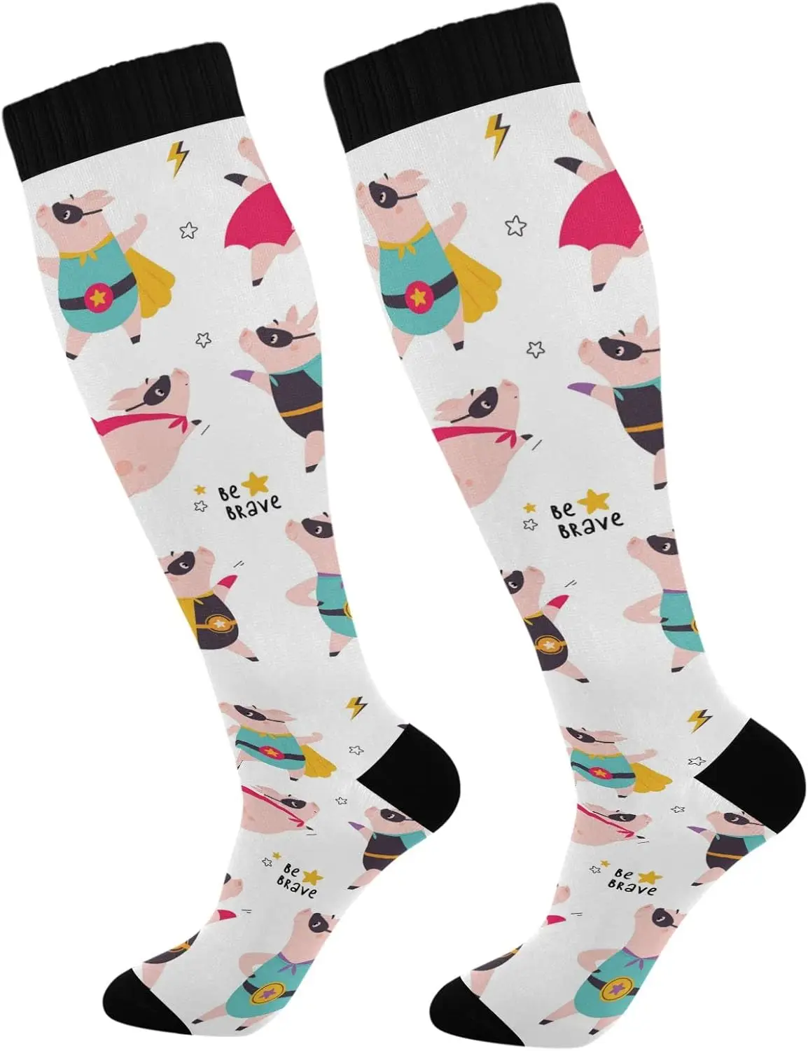 جوارب ضغط للأبطال الخارقين من كارتون خنزير للنساء والرجال، جوارب طويلة للجري الرياضي