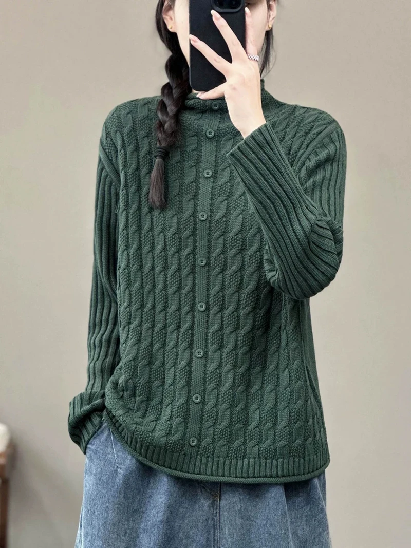 

Vintage Literary Temperament Half Turtleneck Women Sweater Solid Color Elegant Versatile Fashion Simple Cozy Female Knitwear