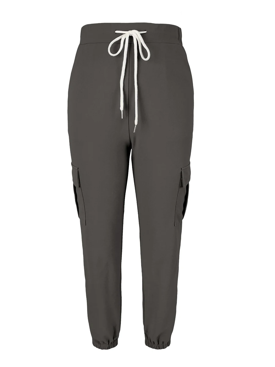Damen Cargo-Hosen mit hohem Bund, Kordelzug, lockere Jogginghosen, lässige Streetwear, Workout-Sweathosen mit Taschen, sportliche Gym-Hosen – Detail 3