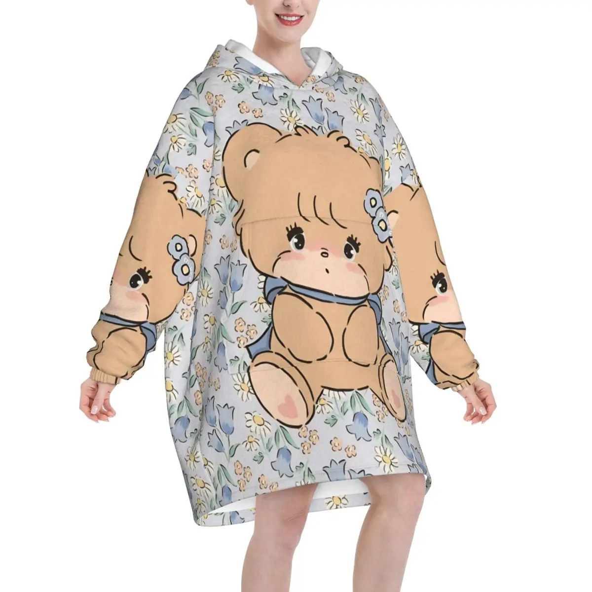 Pink Cartoon Mikko Mousse Wearable Blanket Hoodie for Women Men Oversized Sweatshirt Blanket with Pocket