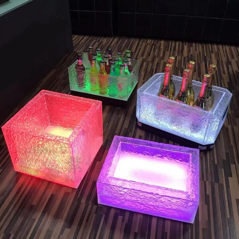 

Led Rechargeable Luminous Ice Bucket Ice Pattern KTV High-End Champagne Bucket Bar Night Club Dedicated Beer Barrel Wine Box