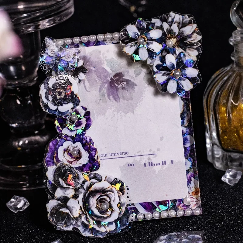 1Roll Tape  Phantom Night Garden Series 6 Styles Shell-Shimmer Flowers for Journal DIY Decor Reusable