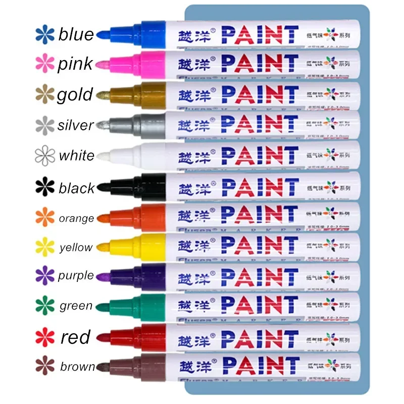 12 Colors White Waterproof Rubber Permanent Paint Marker Pens for Drawing Car Tire Tread Eco-Friendly Tire Painting Pen