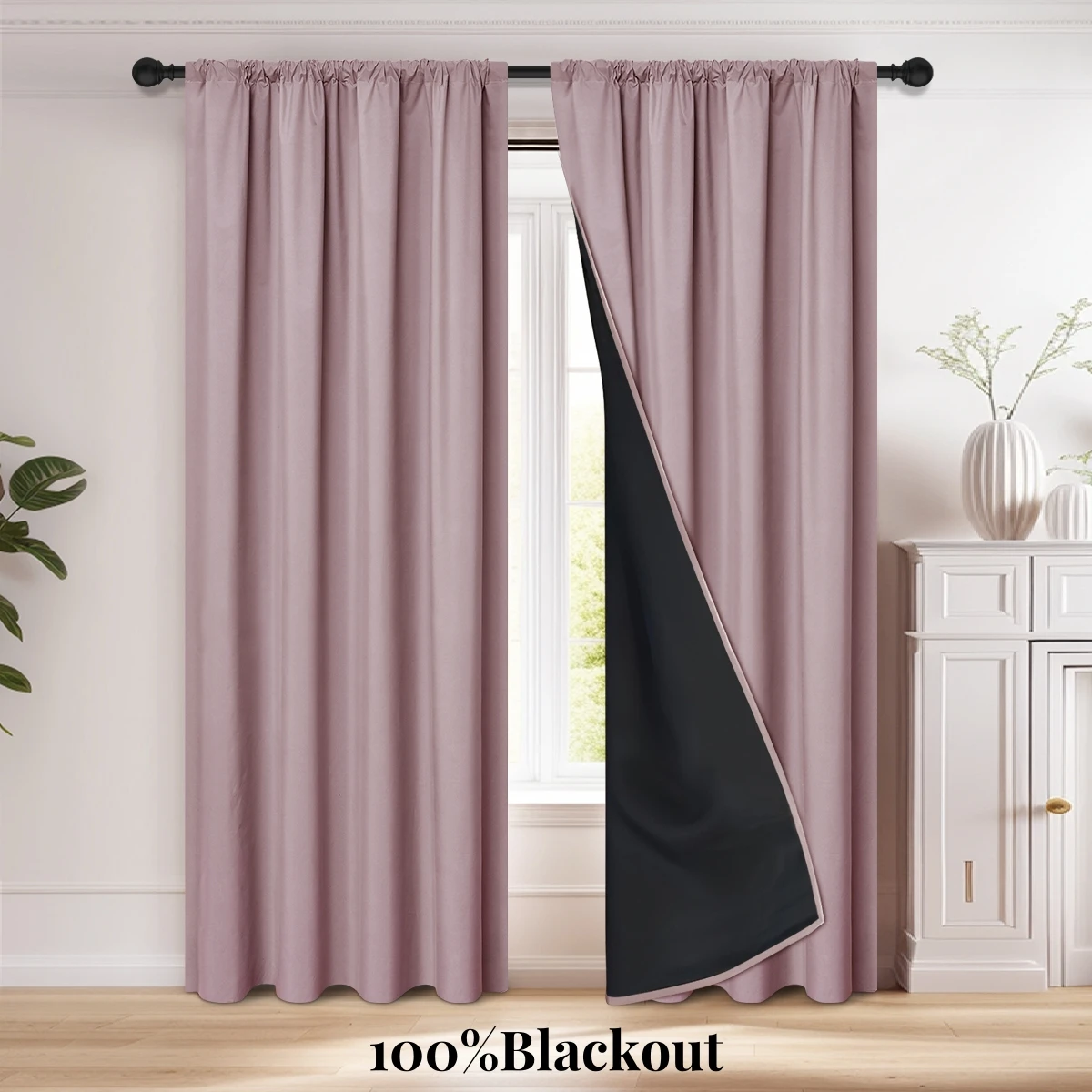 1pc 100% Blackout Curtain with Rod Pocket, Window Curtains for Living Room, Bedroom, Kitchen Decor, Drapes in Living Room