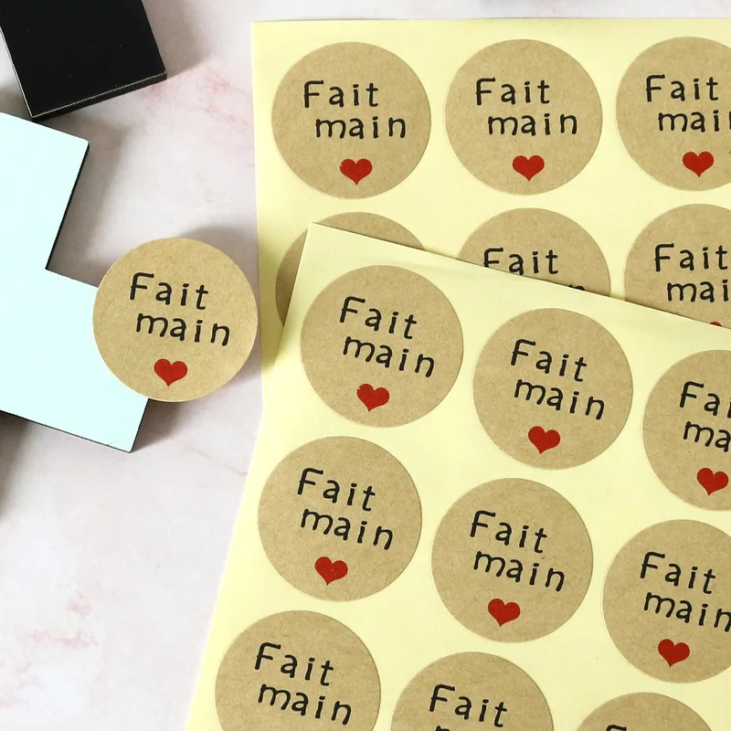 Kraft Fait Main Merci Stickers French Thank You Sticker Labels Birthday Decoration Tag Handmade Sealing Label Scrapbooking Decor