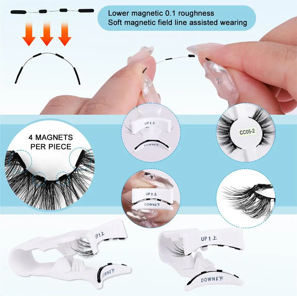 接着剤不要の軟磁性ワイヤーつけまつげ、曲率調整可能、自然な外観の磁気まつげ、アプリケーター付き