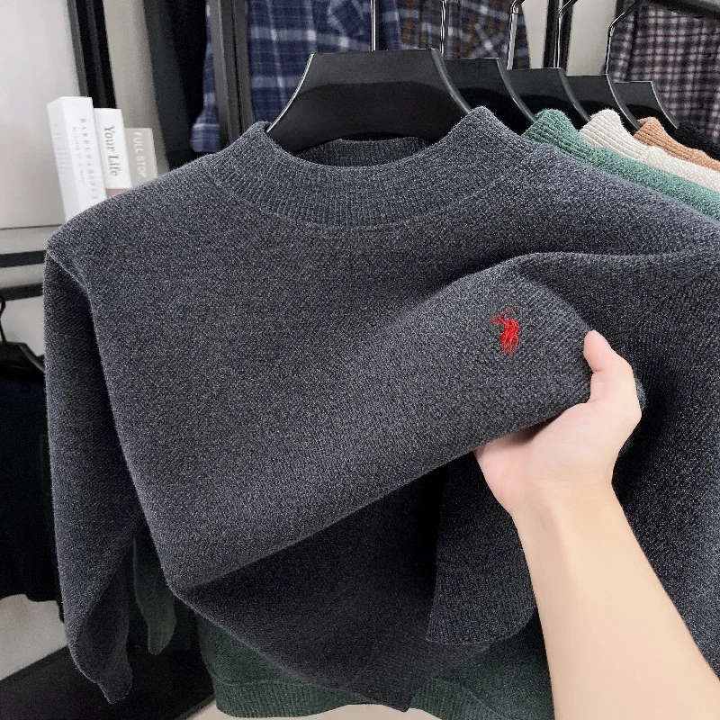 Modischer Herren-Markenpullover für Herbst und Winter mit klassischer Pony-Stickerei, Rundhals-Strickpullover, neuer weicher Samt-Pullover. – Detail 8