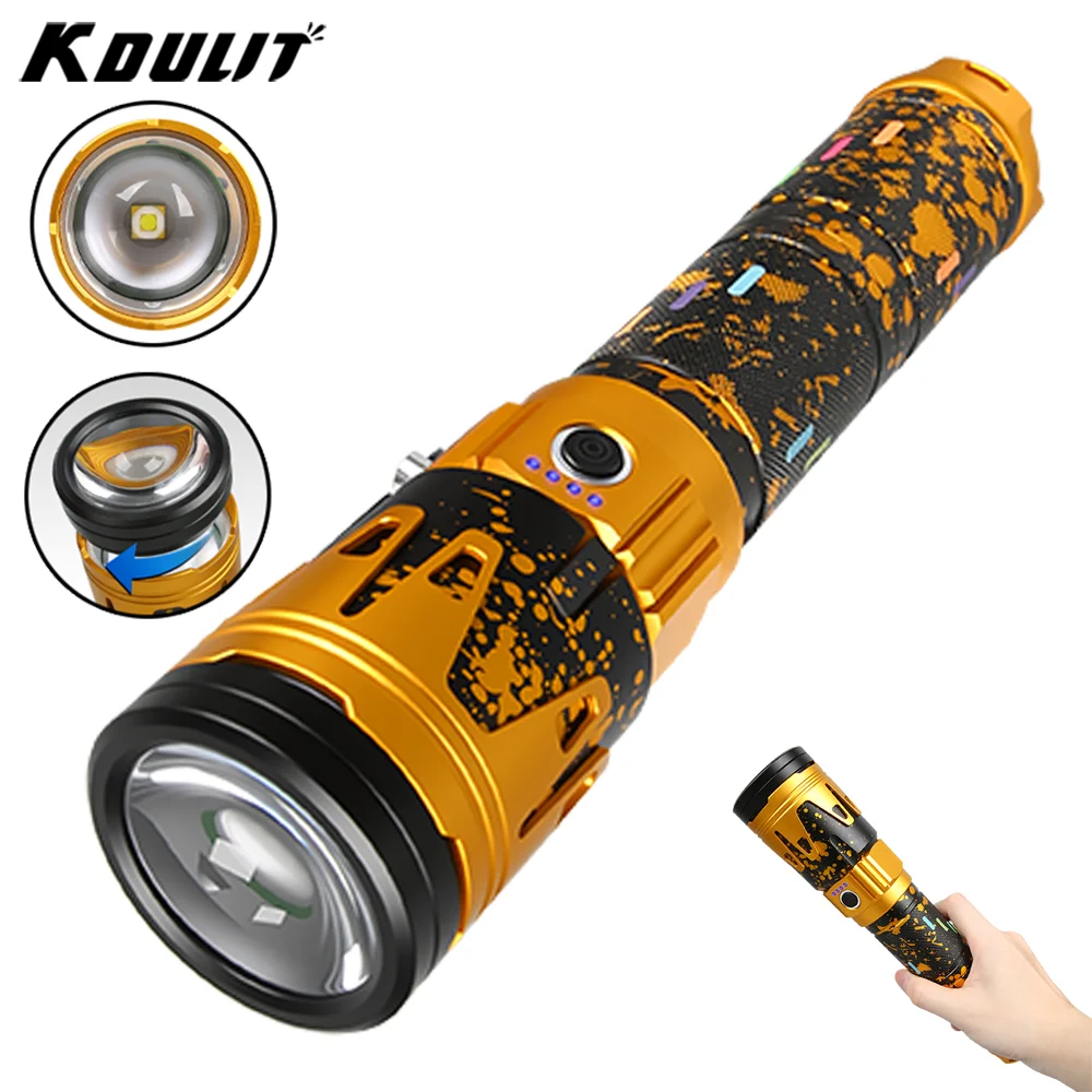 KDULIT مصباح يدوي LED قوي السوبر مشرق الأضواء طويلة المدى مصباح زوومابلي الشعلة في الهواء الطلق الطوارئ التكتيكية البحث فانوس