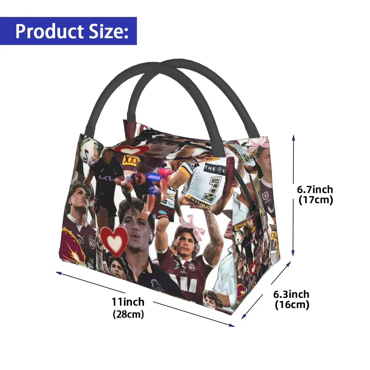 Reece Walsh Nrl Hot Collage Photos Lunch Bag for School Bento Storage Food Boxes Container Cooler Thermal Lunch Box Tote