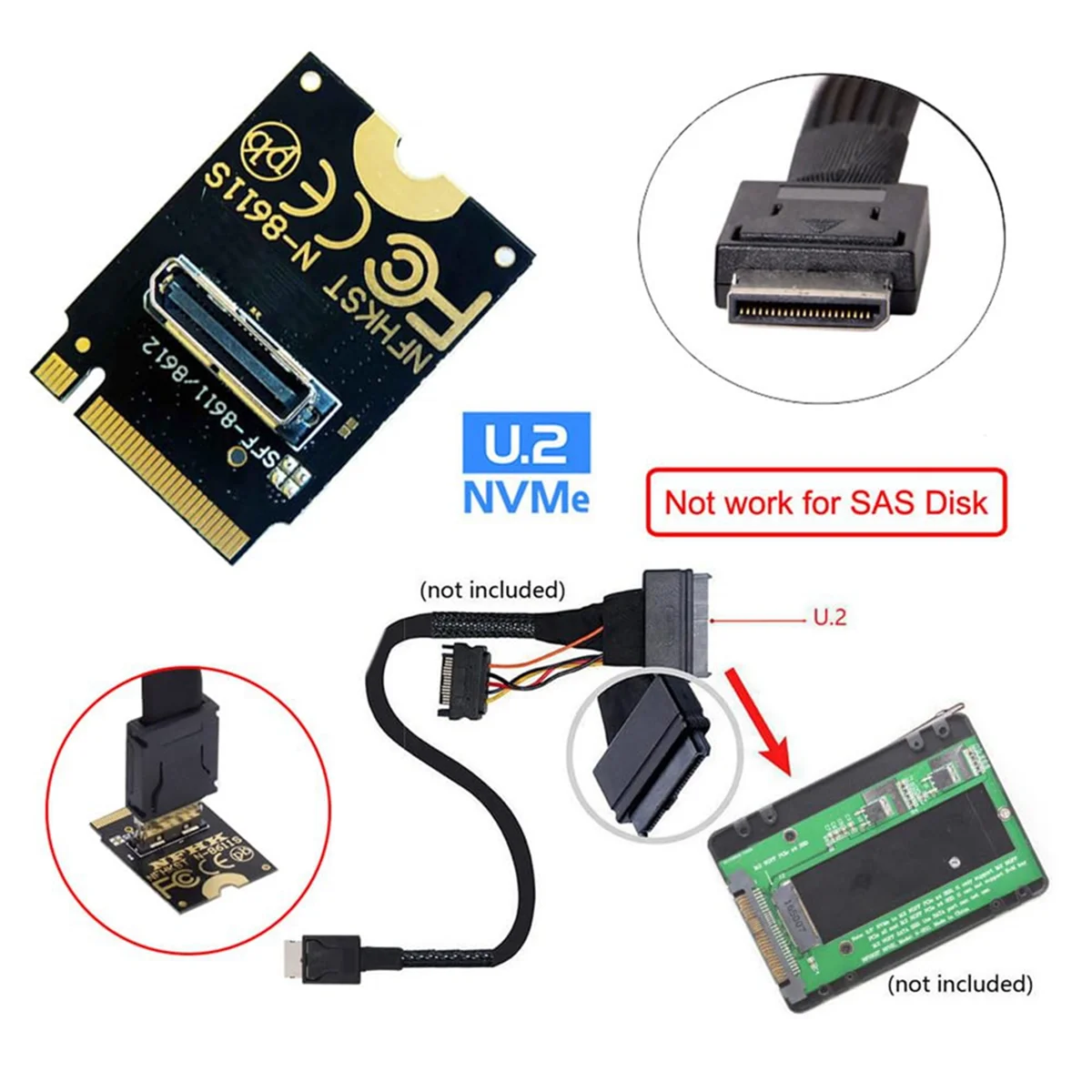 Super Deals 2230 NVMe M.2 Male to Oculink SFF-8612 SFF-8611 PCI-E4.0 67 Pin Female Vertical Host Adapter for NVME U.2 SSD EGPU