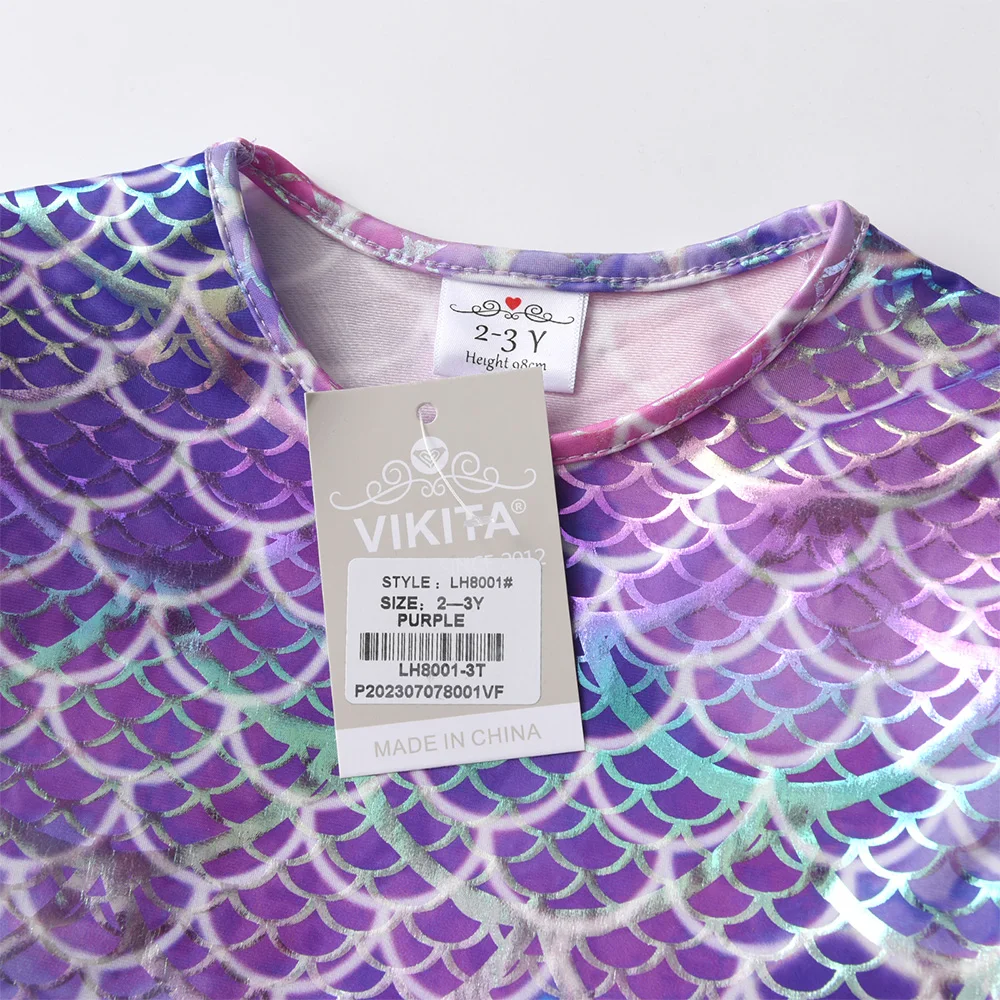Vikita Mädchen Prinzessin Kleid Langarm Kinder Meerjungfrau Druck Kleid Kinder unregelmäßigen Ballkleid Tutu Mädchen Party Tüll Kostüme – Detail 3