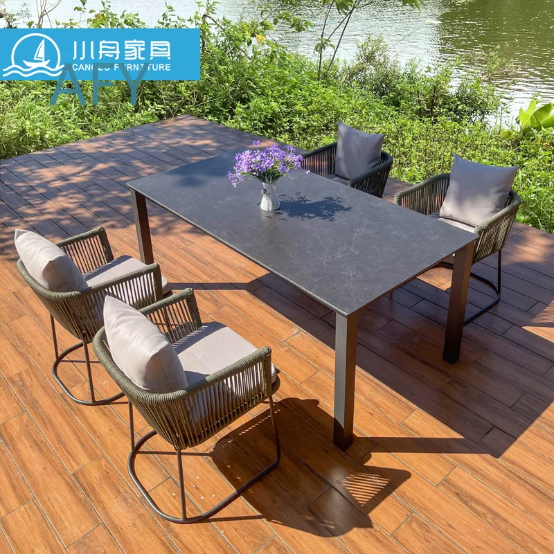 Outdoor Rattan Tea Table and Chair Set for Balcony Patio Garden 3-Piece Wicker Lounge Chair with Backrest
