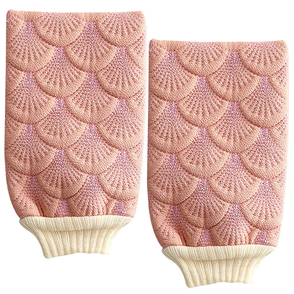

2Pcs Shower Gloves Back Massage Exfoliating Bath Mittens Body Scrubber Deep Clean Smooth Skin Pink Bath Mitten