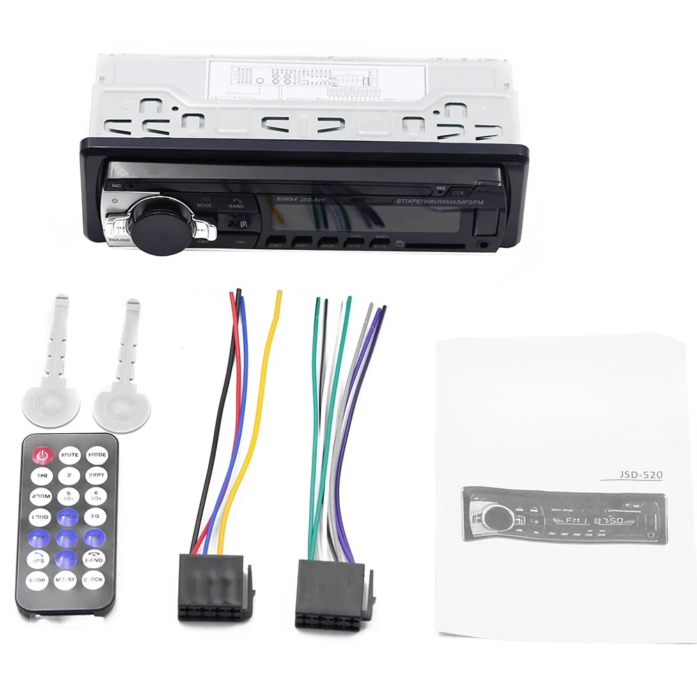 Radio para Auto BT, Estéreo, Receptor FM con Entrada Auxiliar, SD, USB, JSD-520, 12V, 1 Din, Reproductor Multimedia MP3