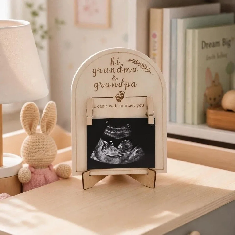 Wooden Stands Baby Ultrasound Frame Rustic Stable Sonogram Picture Frame Maternity Gift with Clip Pregnancy Gift Frame