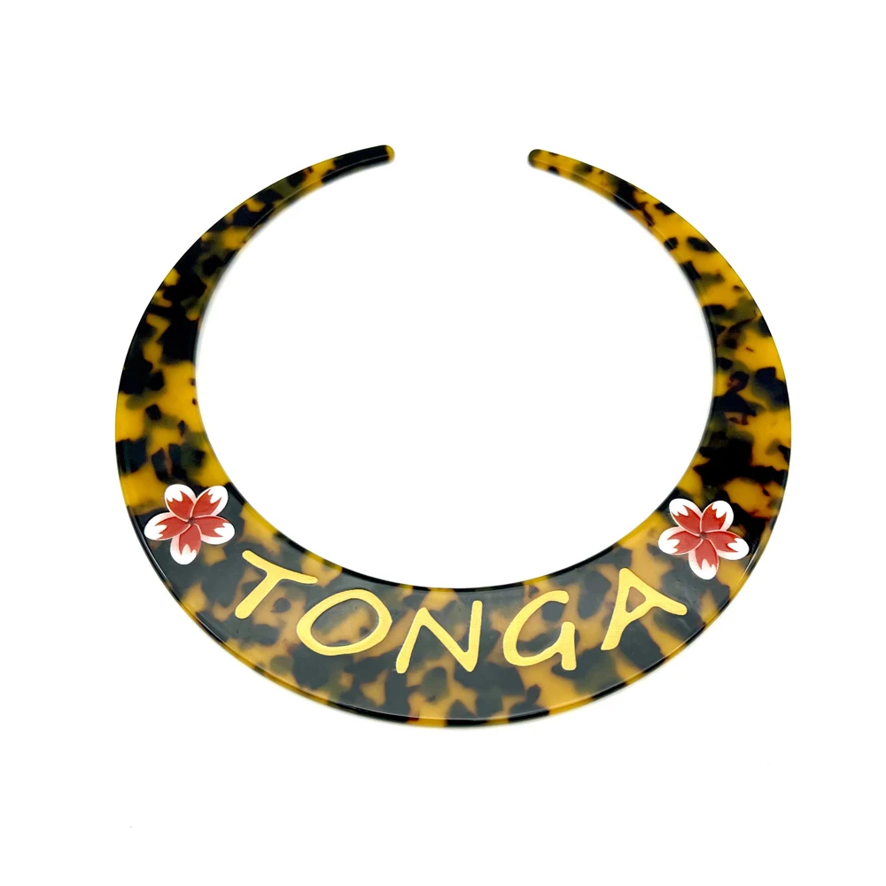 New Samoan Tongan Mirconesian Women Necklace Tortoiseshell Acetate Material With Gold Island Name