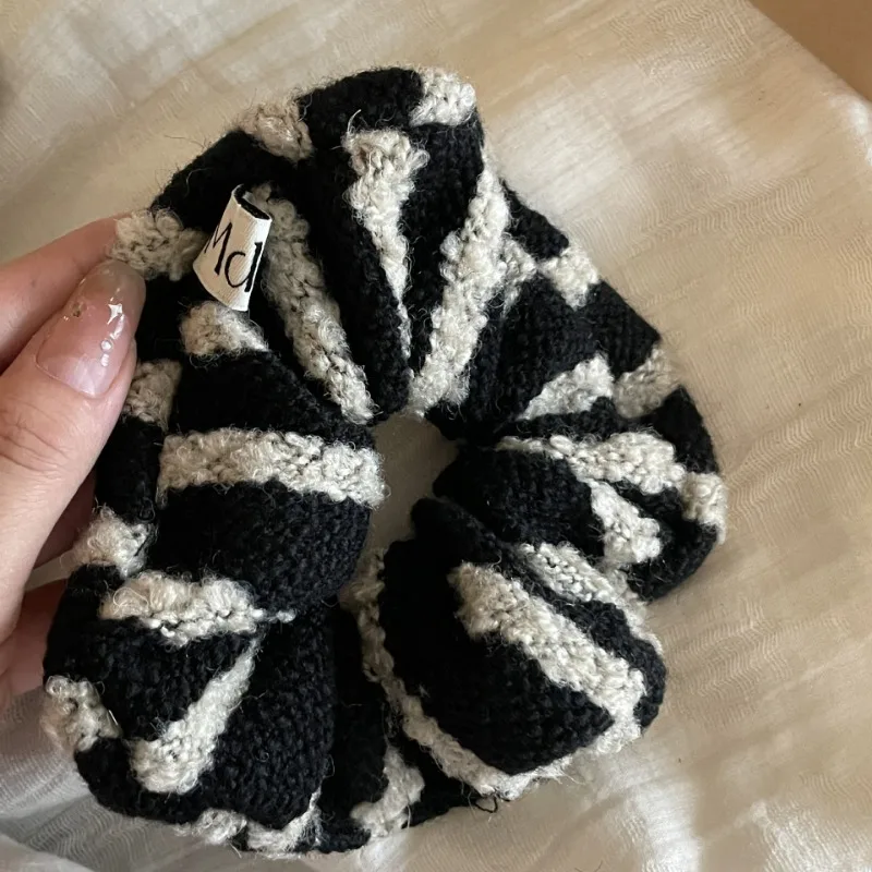 Homemade Black and White Striped Large Intestine Hair Ring Korean Fabric Knitted Hair Accessories All-Matching Hair Rope