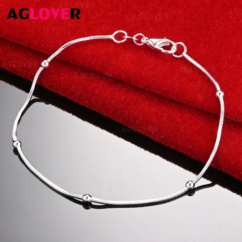 

AGLOVER 925 Sterling Silver 1.7mm String Bracelet Cute Women's All-match Party Jewelry