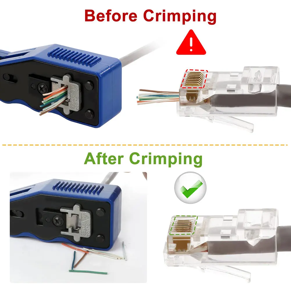 RJ45 Crimp Tool Set Pass Through Crimper Cutter Professional Heavy Duty Ethernet Crimp Tool Multifunction Cable Wire Stripper