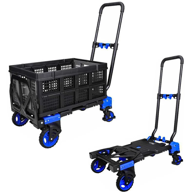 Outdoor Heavy Cart Portable Tool Cart Transformable Hand Cart with Collapsible Basket Foldable Trolley