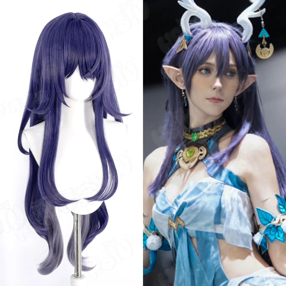 

Парик для косплея Lauma HSIU, 100 см, корзина, серый, смешанный, фиолетовый, длинный, синтетический парик + шапочка для парика Genshin Impact Lauma, косплей