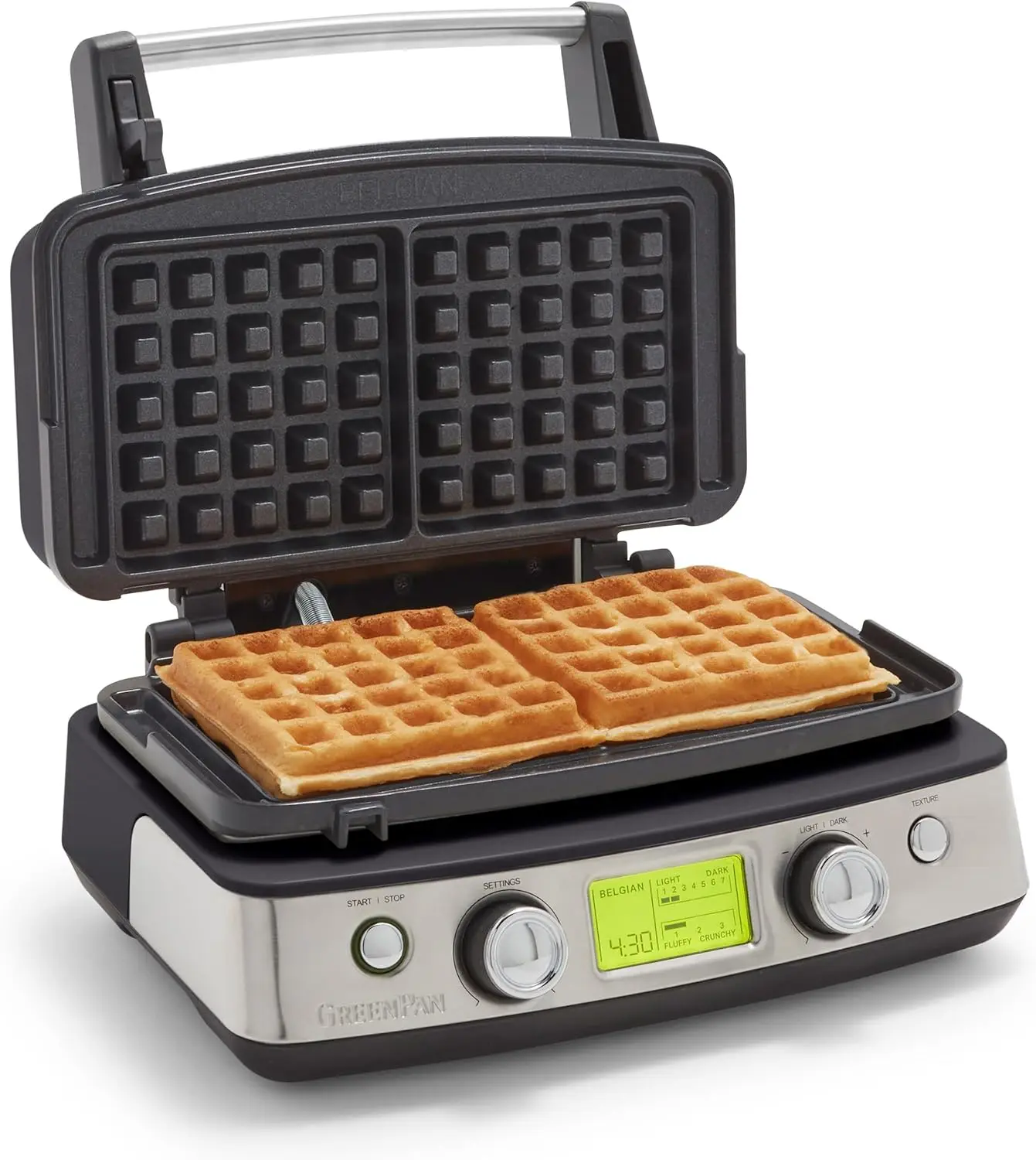 

Elite 2-Square Belgian & Classic Waffle Iron, Healthy Ceramic Nonstick Aluminum Dishwasher Safe Plates, Adjustable Shad