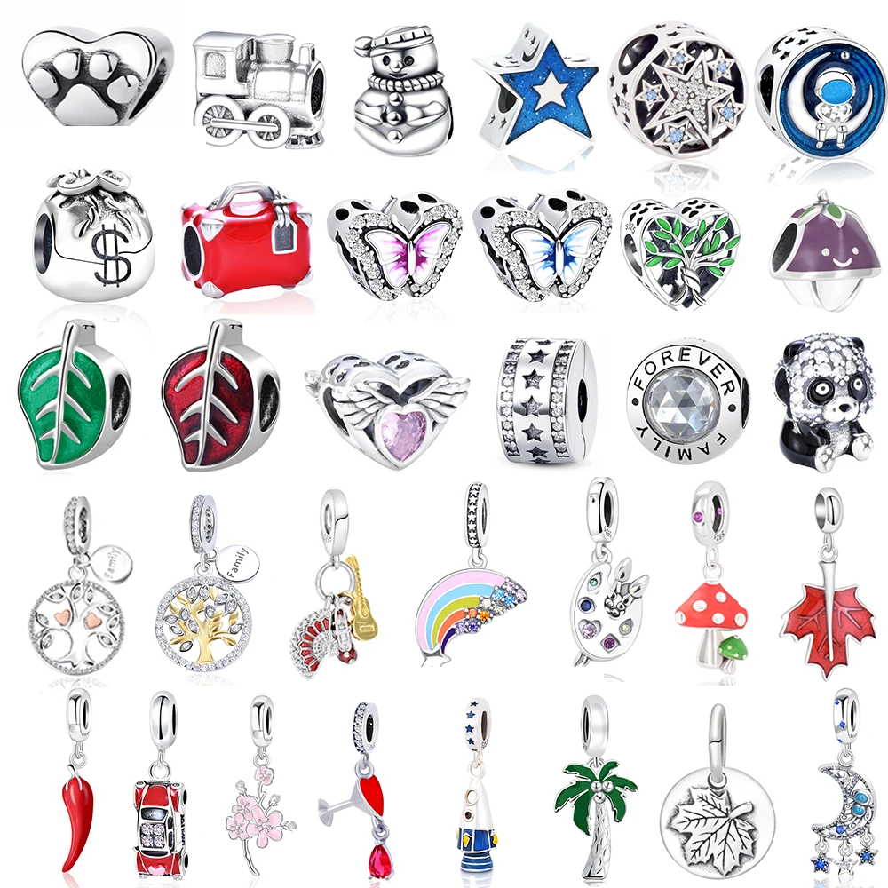 

Европейские Бусины-подвески из серебра S925 пробы с эмалью и растением, подвески для оригинальных женских драгоценностей