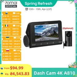 70mai 4K Dash Cam A810 Front Rear Set Suppor 4G Module LTE UP04 Remote Control GPS ADAS Car DVR 70mai A810 Car DVR