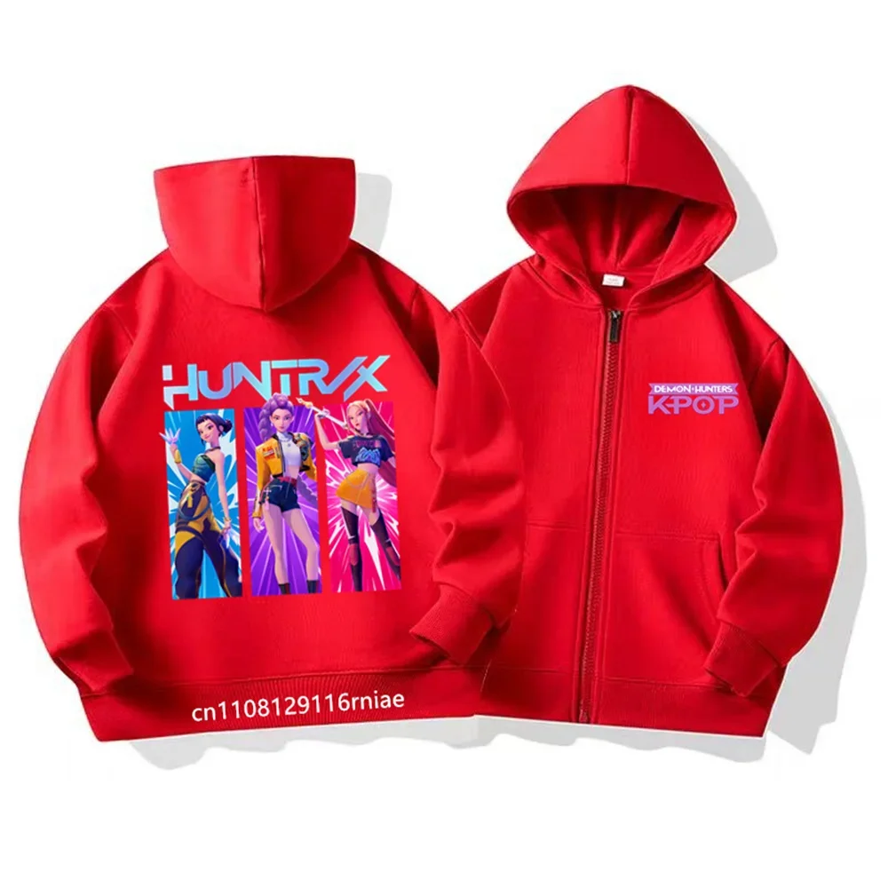 هوديي KPop شيطان الصيادين الأطفال بلايز سستة نمط معطف الفتيان الفتيات السود الوردي ملابس الأطفال مناسبة سن 3-12 البلوز #1