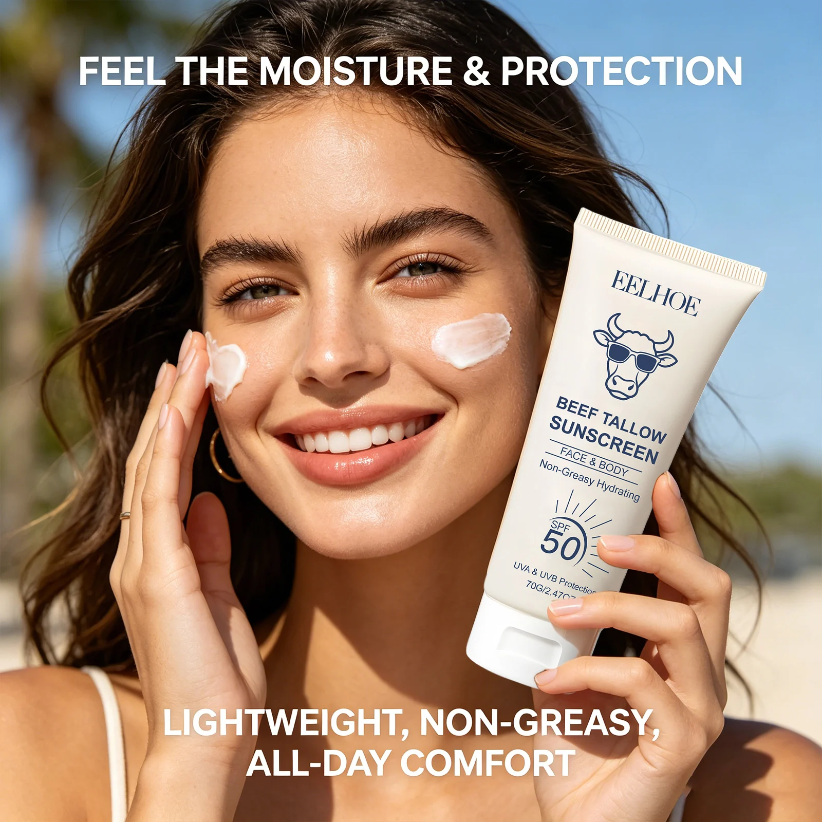 Beef Tallow SPF50 Sunscreen Nourishing Skin Block UV Invasion Lightweight Waterproof Non-greasy Hydrating Face & Body Sun Lotion
