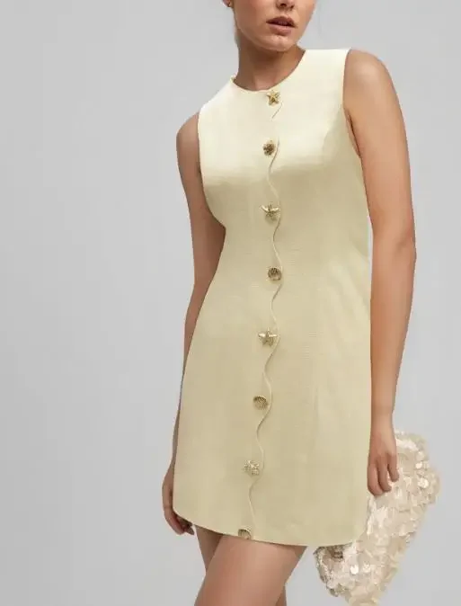 

Spring/Summer New Women's Intellectual and Elegant Mini Skirt with Buttons and Sleeveless Socialite Style Short Skirt