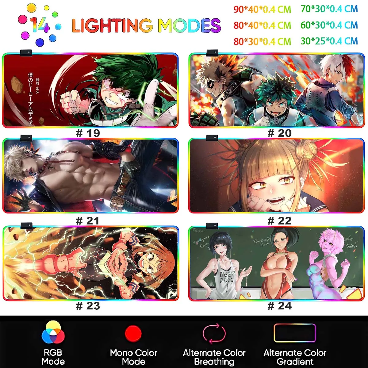 Anime My Hero Academia RGB Large Non-slip Mouse Pad Uraraka Utsushimi LED Backlit Hentai Mouse Pad Table Gaming Mat Keyboard Mat