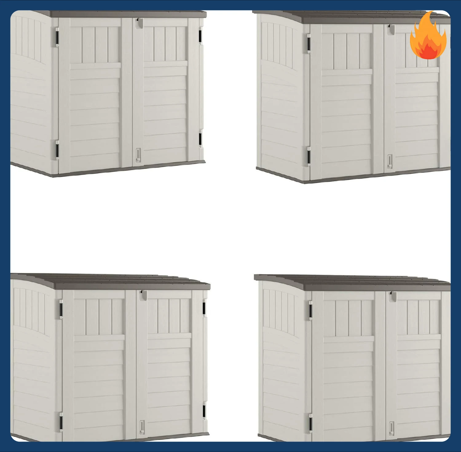 

[Discounted Price!]4 Pack 34 Cu Ft Capacity Horizontal Outdoor Storage Shed for Garbage Cans, Garden Accessories, Backyard, and