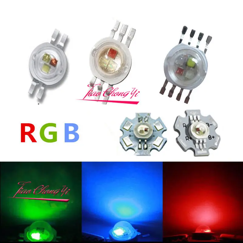 10PCS 3X1W 3X3W RGB RGBW Epiles High Power LED Diode 4pin 6pin 8pin with 20mm star