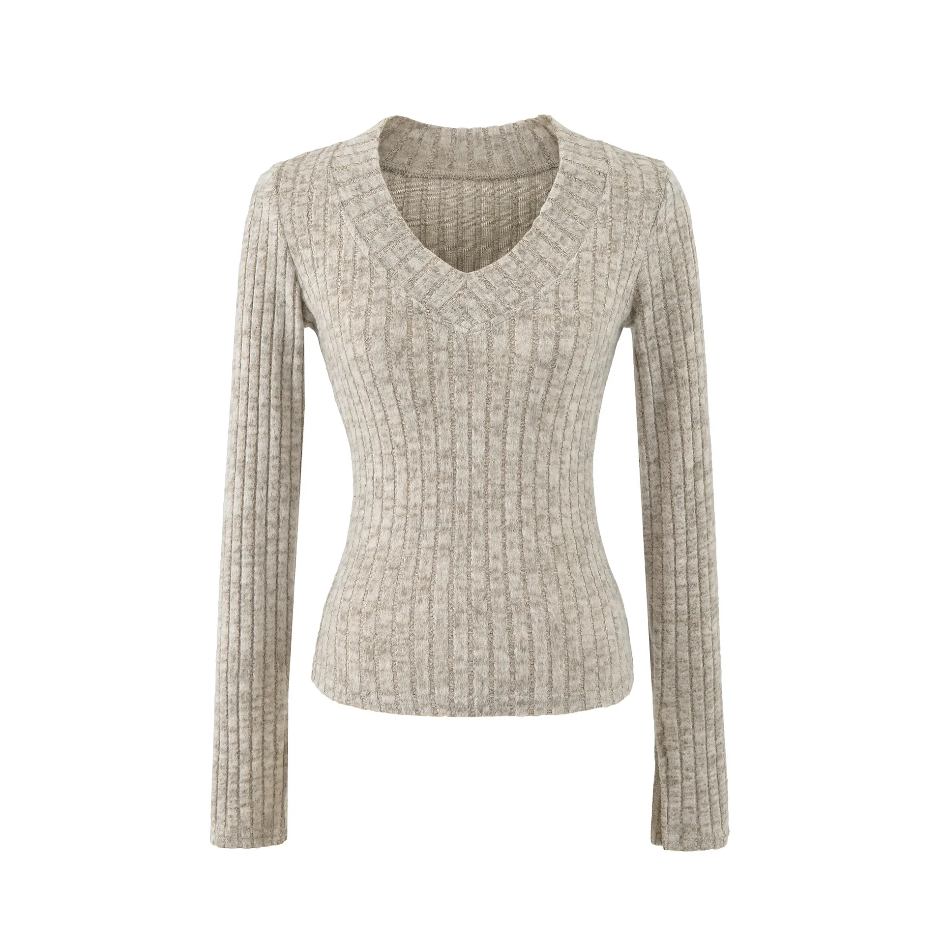 

Soft Ribbed V Neck Knit Top With Stretchy Slim Fit For Women Warm Cozy Pullover For Everyday Casual Solid Color Warm Shirt 1J5W