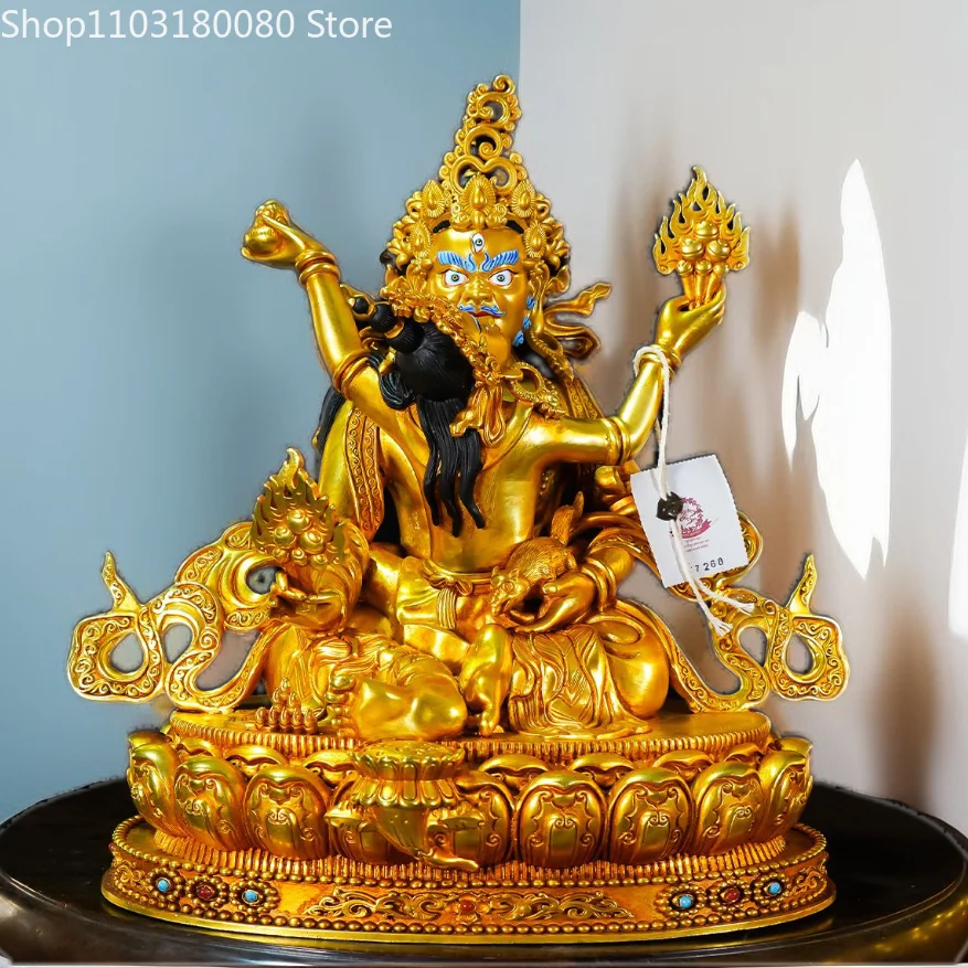 Copper carving gilding Green Red Jambhala buddha statue Tibet buddhism God of wealth sculpture Large size,30cm,22cm