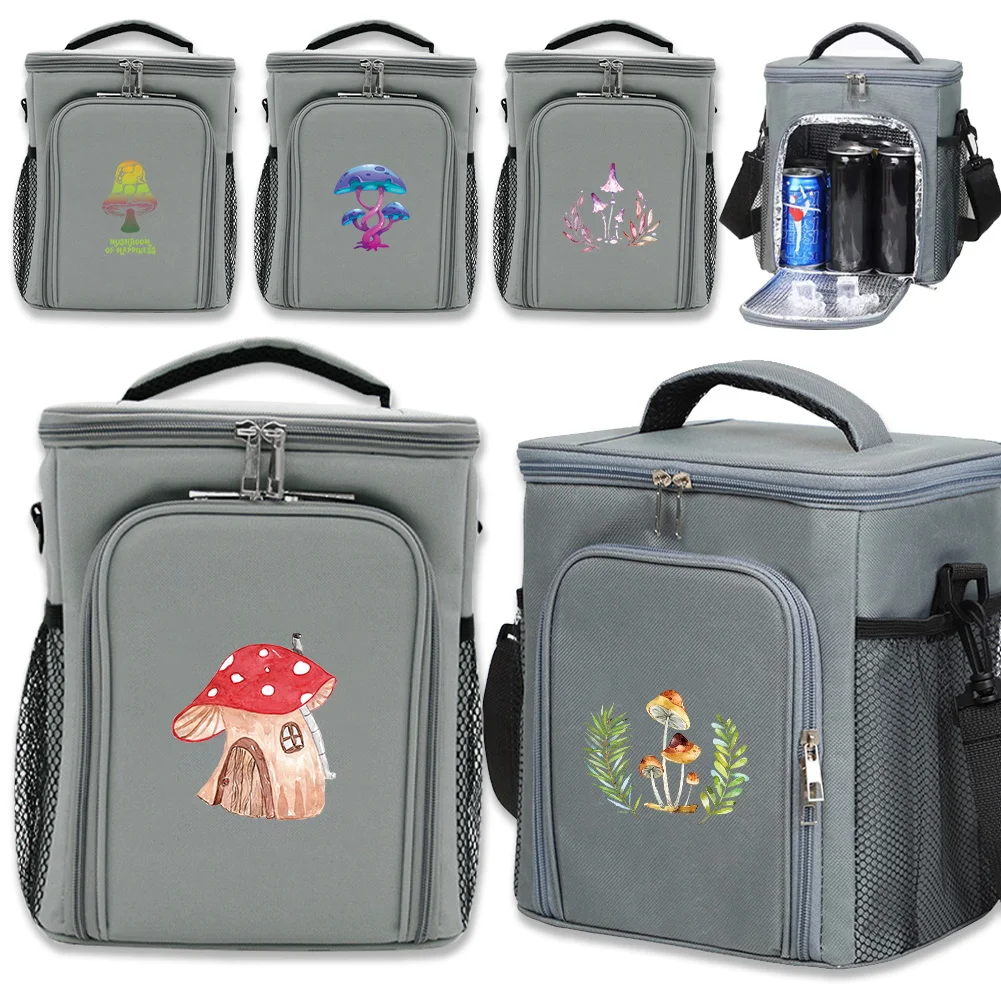 

Ice Pack Cooler Insulated Case Thermal Bags Mushroom Printing Series Box Cooling Bag for Camping BBQ Front Opening Double-layer