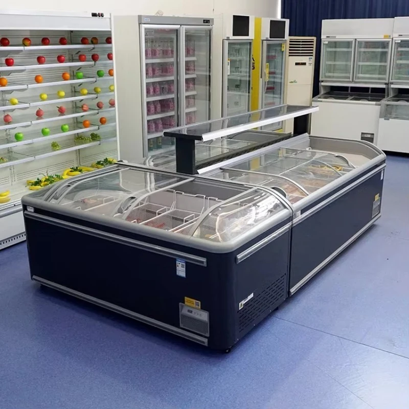 Commercial Combined Island Freezer Glass Top Island Cabinet Ice Cream Display Freezer for Supermarket