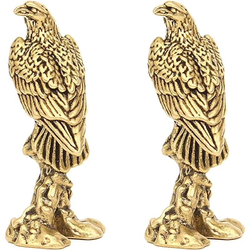

2PCS Brass Eagle Ornaments, Brass Carved Mini Animal Figurine Gold Statues Home Decor Tea Desk Decoration for Collectible Gift
