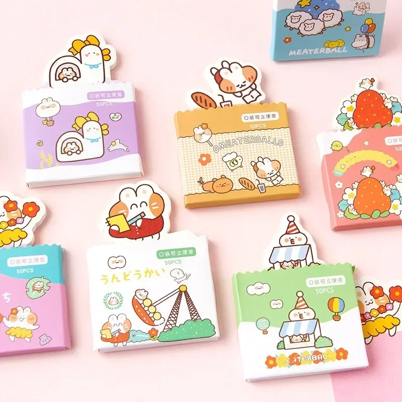 50 Sheets Cute Cartoon Animals Portable Note Paper Pocket Memo Non-sticky Colors Student Convenient Small Memory Note