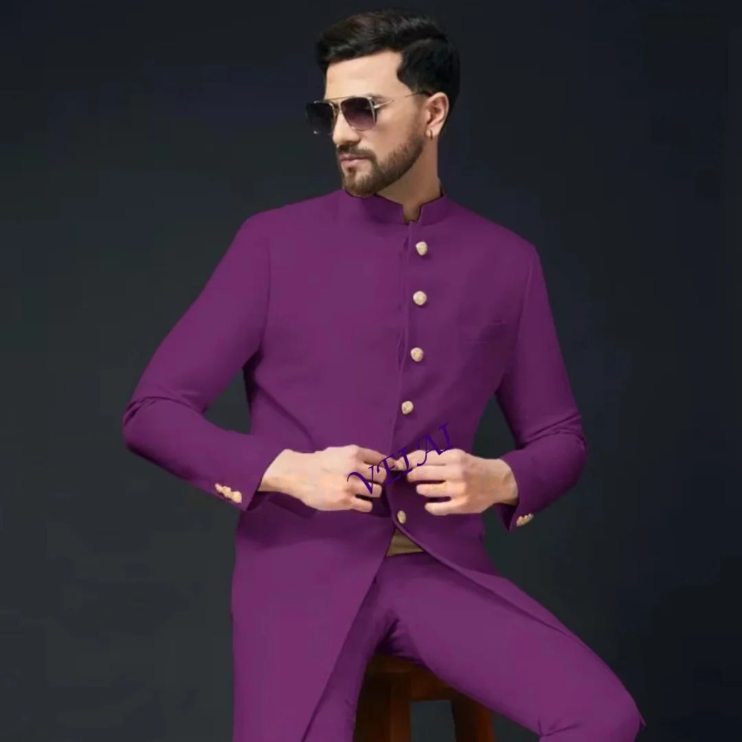 

Мужской классический традиционный костюм NAWABI Indowestern из 2 предметов цвета слоновой кости: пиджак и брюки. Идеально для свадьбы, банкета, Рождества.