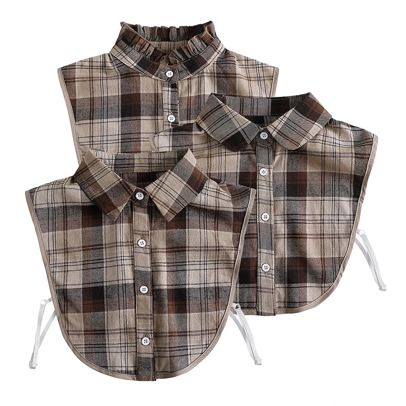 Damen abnehmbares kariertes Hemd-Design, gefälschter Kragen, falsche Bluse, Kleidungszubehör – Detail 2