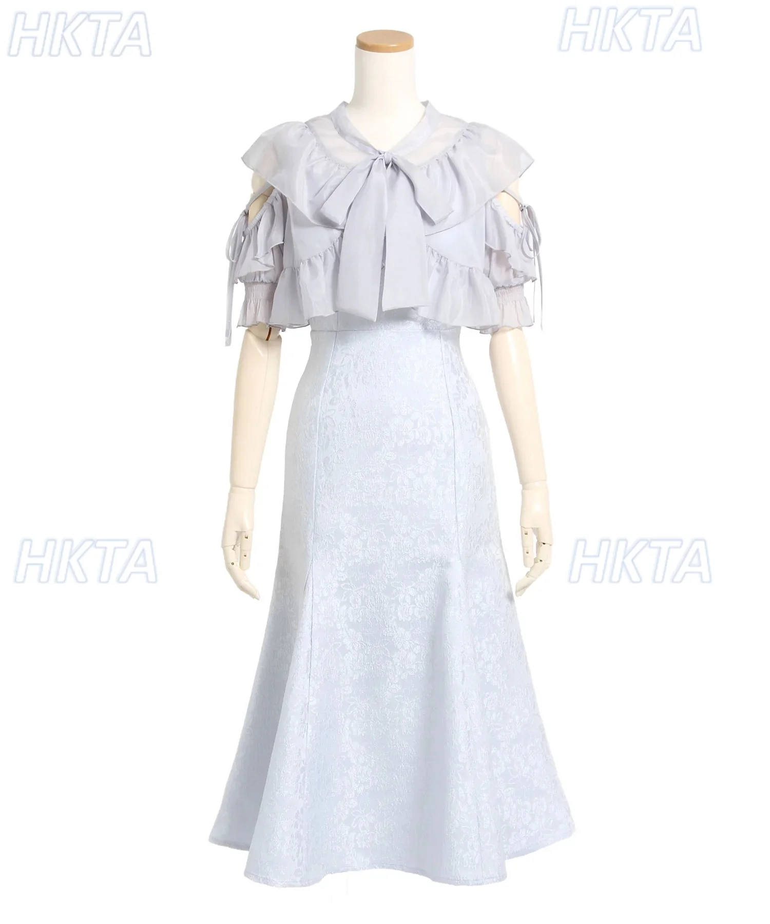 Japanese 2026 Spring Jacquard Sweet Ruffle Bow Strap Black Tops Elegant Commuter Slim Long Fishtail Dress Two Piecse Sets Women