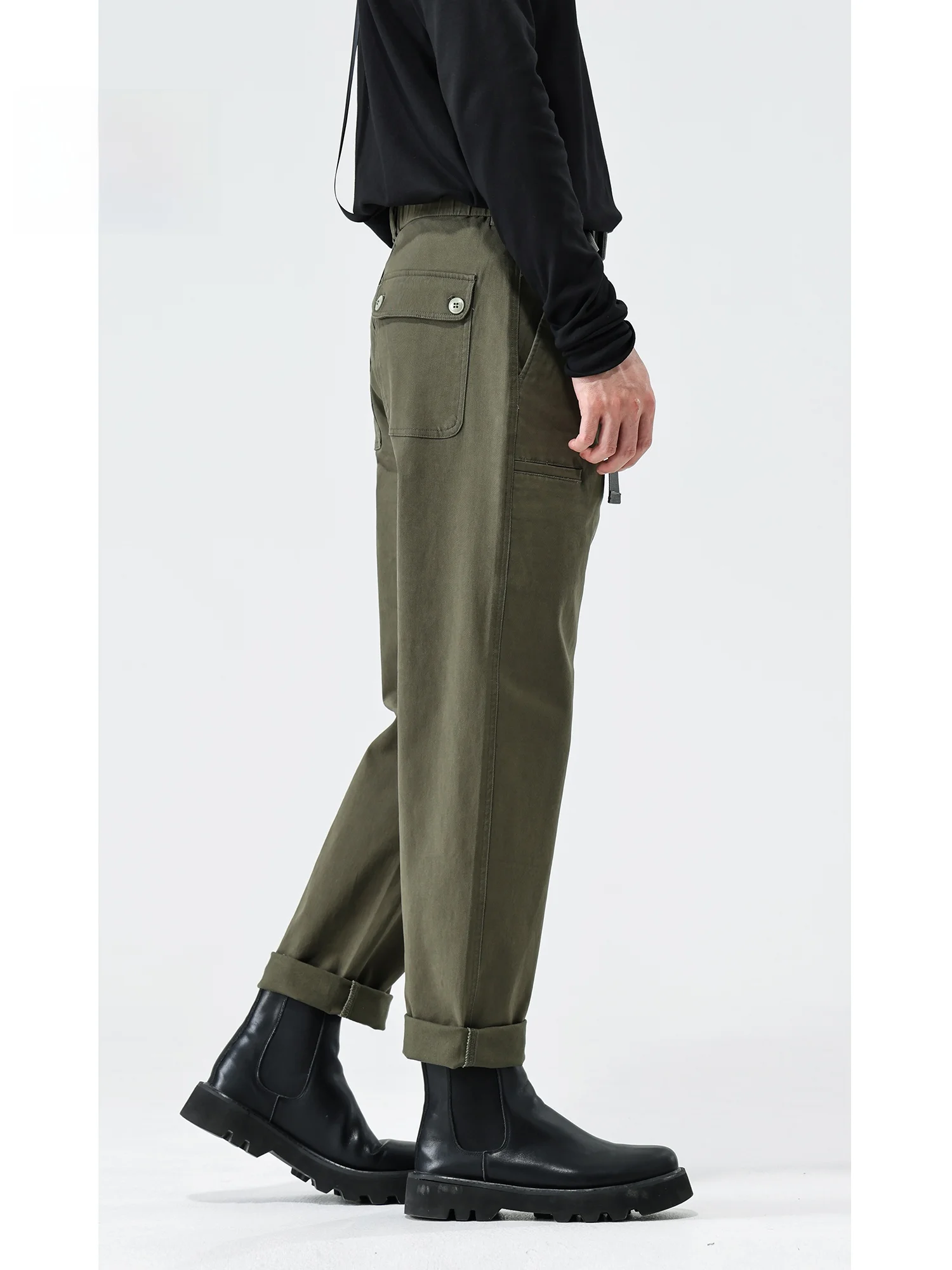 

Retro American Casual Pants Loose Elastic Men's Trendy Brand High Faion Sensation Faionable Military een Straight Leg P...