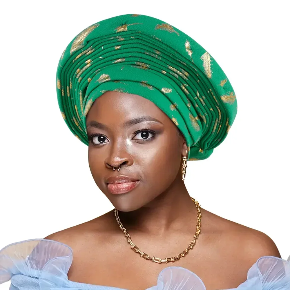 Elegant African Headtie Turban Already Made Women's Auto Gele Female Head Wraps Nigeria Head Ties Wedding Party Headgear